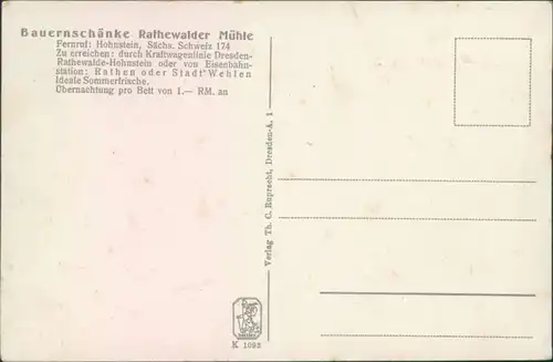 Ansichtskarte Rathewalde Partie an der Rathewalder Mühle 1934