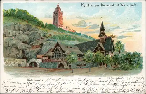 Kelbra (Kyffhäuser) Künstlerlitho: Kyffhäuser und Wirtschaft 1904 