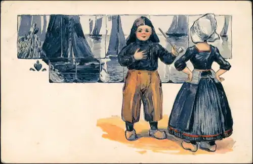 Ansichtskarte  Künstlerkarte - Kinder als Seeleute 1907 