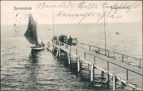 Postcard Swinemünde Świnoujście Segelboot - Landungssteg 1908 
