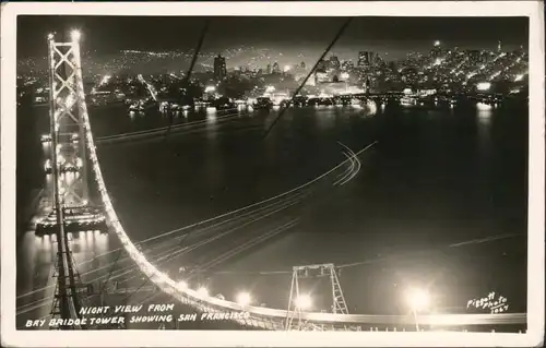 Postcard San Francisco Night View from Bay Bridge Tower 1935