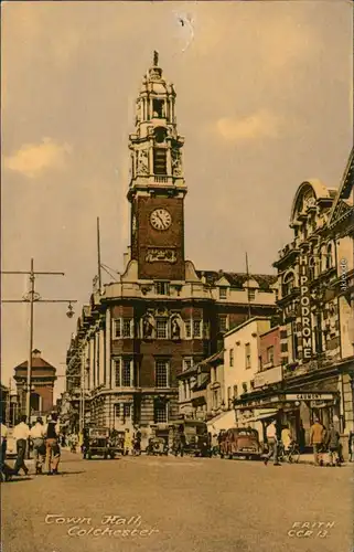 Postcard Colchester Town Hall, Oldtimer 1928