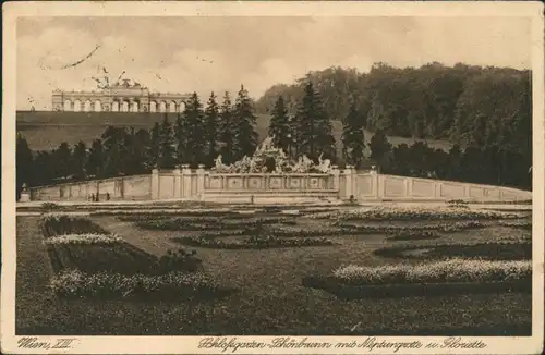 Hietzing (Lainz)-Wien Schlossgarten Schönbrunn Neptungrotte und Gloriette 1931