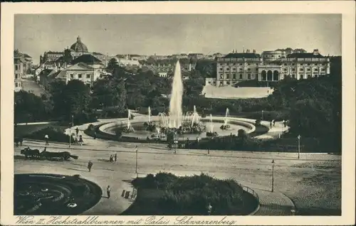 Ansichtskarte Wien Hochstrahlbrunnen mit Palais Schwarzenberg, Kutsche 1929