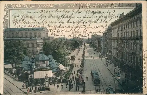 Hannover Künstlerkarte Georgstrasse, Cafe Kröpcke, Straßenbahn 1902 