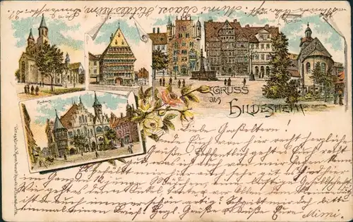 Ansichtskarte Hildesheim Litho AK: Rathaus, Markt, Dom 1899 