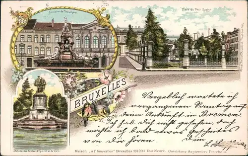 Postkaart Brüssel Bruxelles Litho AK: Brunnen, Place de Petit 1898 