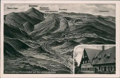 Krummhübel Karpacz 2 Bild Landkarten AK u.. Gerichtskretscham 1935 