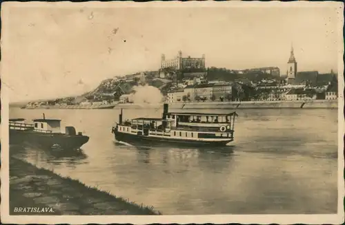 Postcard Pressburg Bratislava Fähre und Panorama 1934