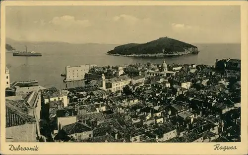 Postcard Ragusa Dubrovnik Stadt und Dampfer 1948