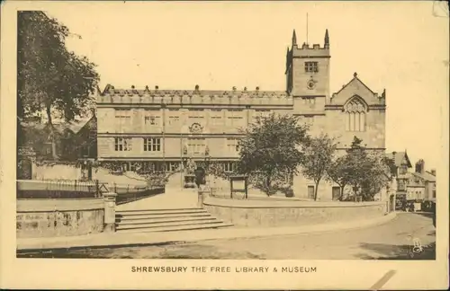 Postcard Shrewsbury THE FREE LIBRARY & MUSEUM 1923