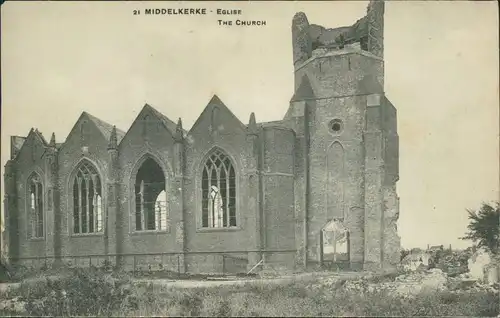 Postkaart Middelkerke Ruine der Kirche L'Eglise 1917