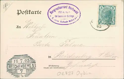 Ansichtskarte Oybin Partie auf dem Hochwald 1905 