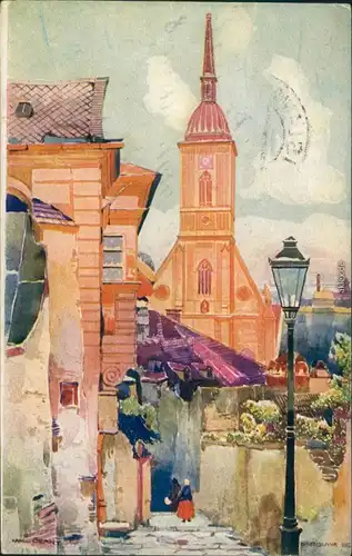 Postcard Pressburg Bratislava Künstlerkarte - Schloßstiege 1929 