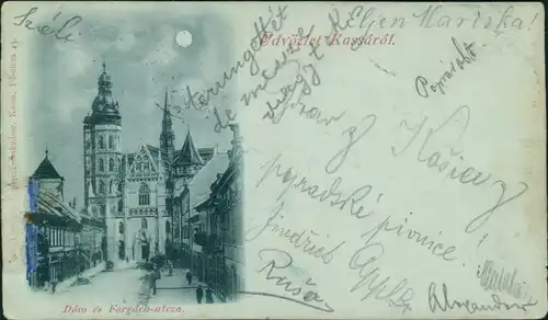 Kaschau Košice (Kassa) Straßenpartie - Dom, Mondscheinlitho 1898