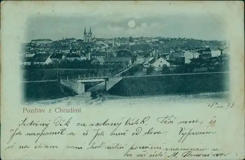 Postcard Chrudim Crudim Blick auf die Stadt bei Mondschein 1898