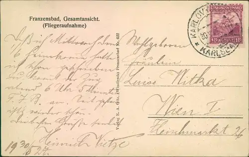 Postcard Franzensbad Františkovy Lázně Fliegeraufnahme Luftbild 1935 