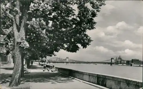 Postcard Budapest Látkép a Lánchiddal/Kettenbrücke 1957
