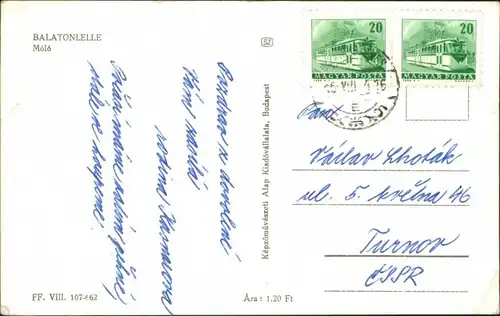 Postcard Balatonlelle Pier/Móló Schiffe 1962