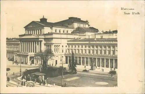 Postcard Warschau Warszawa Wielki Theater mit Haltestelle 1939