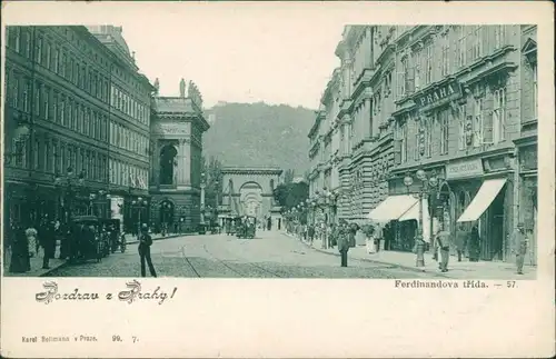Prag Praha Ferdinandova troda/Geschäfte und Straßenbahn - Ferdinandsstraße 1902 
