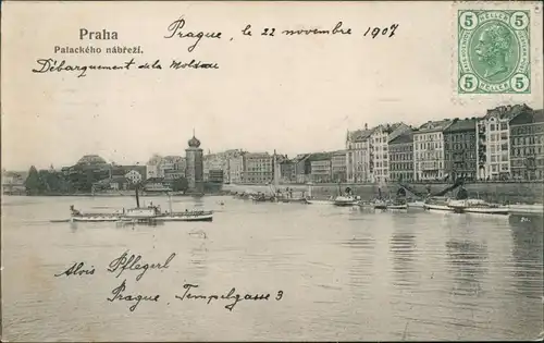 Postcard Prag Praha Palackeho nabrezi - Dampfer 1907 