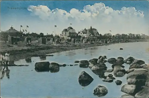 Ansichtskarte Travemünde-Lübeck Villen und Strandleben 1913 