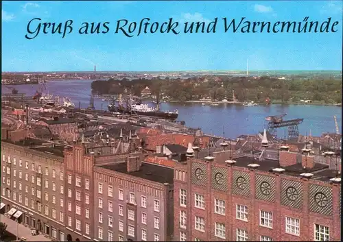 Ansichtskarte Warnemünde-Rostock Blick auf Lange Straße und Stadthafen 1980