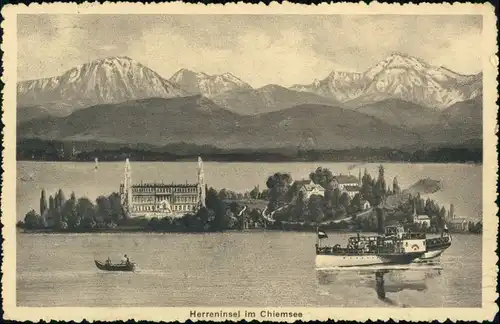 Ansichtskarte Chiemsee Herreninsel im Chiemsee mit Dampfer 1920