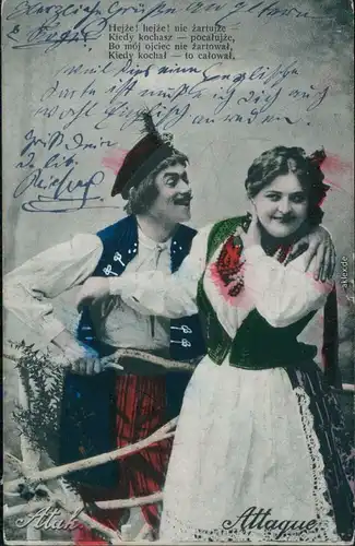 Postcard Polen Polska Liebespaar Atak. Attaque 1910