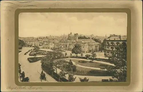 Postcard Harrogate Royal Baths view with Park 1929 Passepartout
