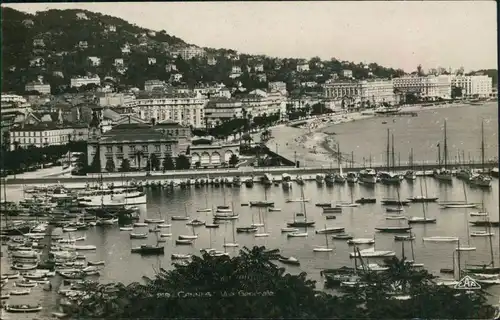 CPA Cannes Strand und Hafen 1928