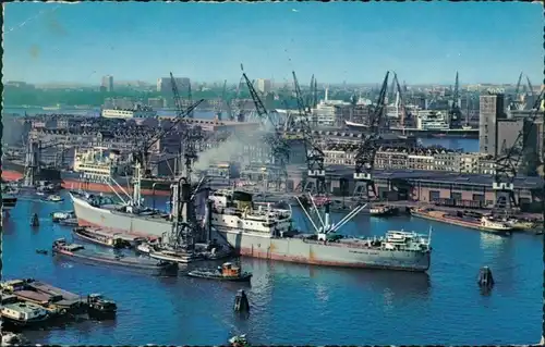 Postkaart Rotterdam Rotterdam Blick auf den Hafen, Schiffe 1963