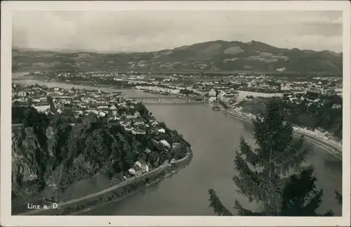 Ansichtskarte Linz Panorama mit Donau und Bergen 1940