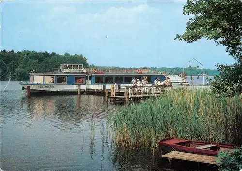 Ansichtskarte Rheinsberg Schiffsanlegestelle mit MS Remus 1989