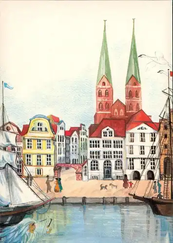 Ansichtskarte Lübeck Künstlerkarte Segelschiff Die schönsten Sagen 1990
