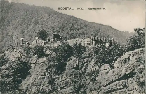 Ansichtskarte Treseburg Wandergruppe - Roßtrappefelsen 1912 