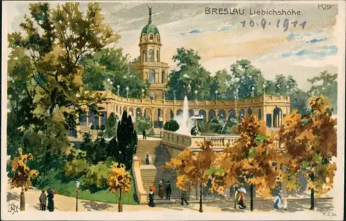 Postcard Breslau Wrocław Künstlerkarte - Liebichshöhe 1911 