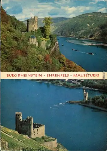 Ansichtskarte Rüdesheim (Rhein) Burg Ehrenfels Rheinstein und Mäuseturm 1974