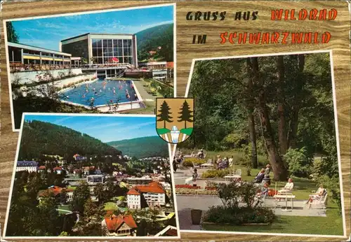 Ansichtskarte Bad Wildbad Schwimmbad, Sonnenstühle, Panorama 1973