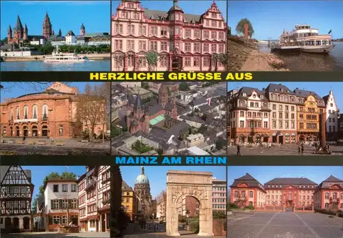 Ansichtskarte Mainz Wahrzeichen und Fahrgastschiffe 1990