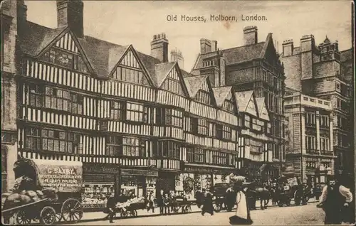 Postcard London Old Houses, Holborn, Kutschen 1918