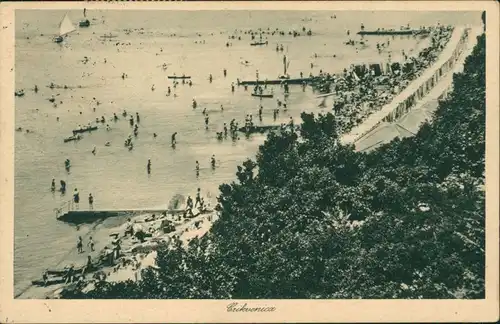 Postcard Crikvenica Cirquenizza Badestrand mit Menschen und Booten 1940