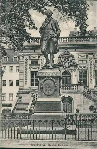 Ansichtskarte Zentrum-Leipzig Partie am Goethe Denkmal 1914 