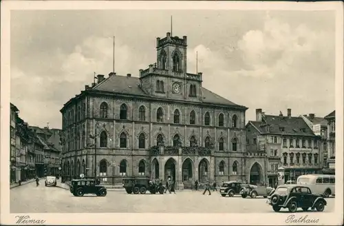 Ansichtskarte Weimar Autos vor dem Rathaus 1928 