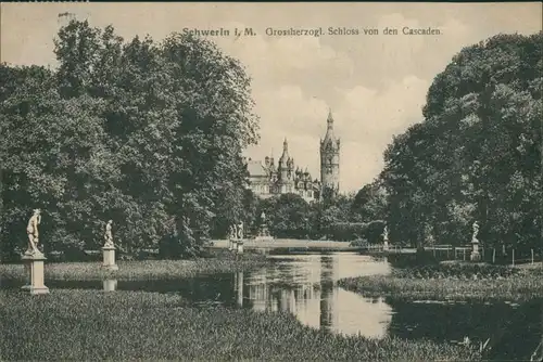 Ansichtskarte Schwerin Schloß von den Cascaden 1909 