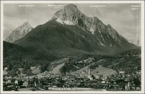 Ansichtskarte Mittenwald Blick auf die Stadt - Bergbeschreibung 1932 