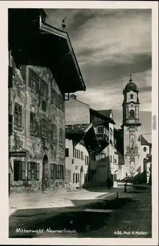 Ansichtskarte Mittenwald Straßenpartie - Neunerhaus 1932 