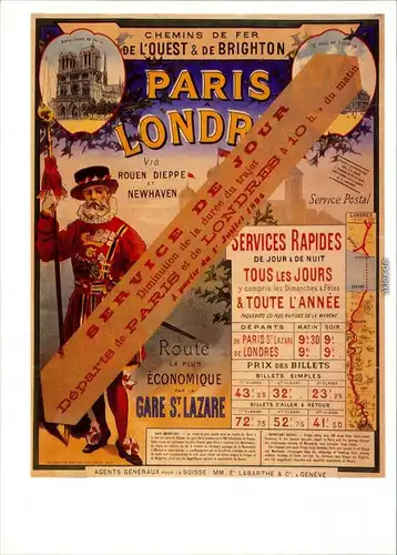Ansichtskarte  Eisenbahn Plakat Paris-London 1900/1990