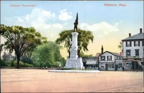 Postcard Attleboro (Massachusetts) Straßenpartie - Soldatendenkmal 1909